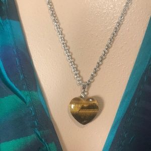 Tigers Eye Heart Pendant Necklace